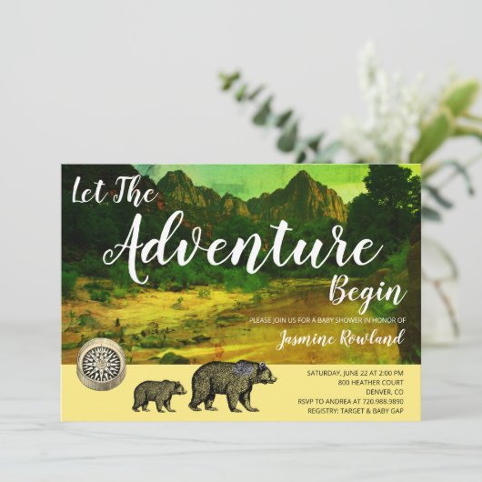 Adventure fängt Rustic Forest Bears Kinderdusche a Einladung (Stehend Vorderseite)