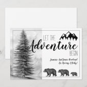 Adventure fängt Rustic Woodland Bears Kinderdusche Einladung (Vorne/Hinten)