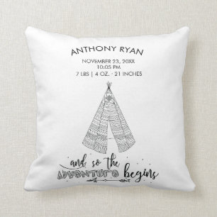 Adventure fängt Teepee Baby Birth Stats Pillow Kissen