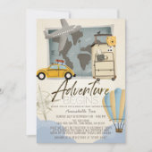 Adventure fängt Travel Map Drive by Baby Shower an Einladung (Vorderseite)