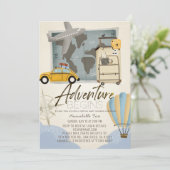 Adventure fängt Travel Map Virtual Baby Shower an Einladung (Stehend Vorderseite)
