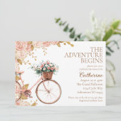 Adventure fängt Vintage Bläserbike Babydusche an Einladung (Stehend Vorderseite)