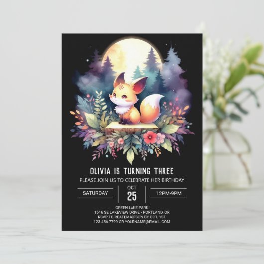 Adventure Fantasy Fox Geburtstag digital Einladung (Stehend Vorderseite)