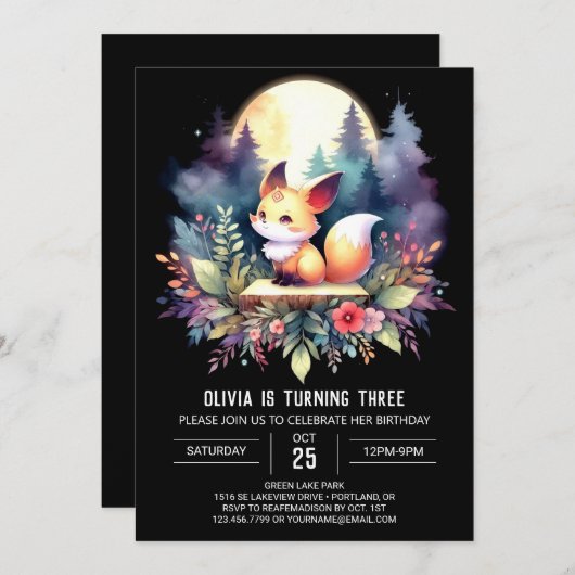 Adventure Fantasy Fox Geburtstag digital Einladung (Vorne/Hinten)