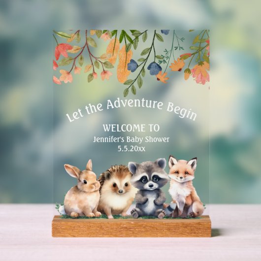 adventure forest animals baby shower welcome  acrylschild (Neutral)