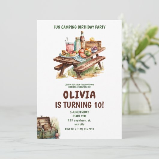 Adventure Forest Camper Geburtstag Einladung (Stehend Vorderseite)