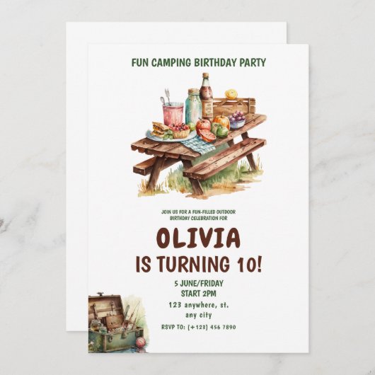 Adventure Forest Camper Geburtstag Einladung (Vorne/Hinten)