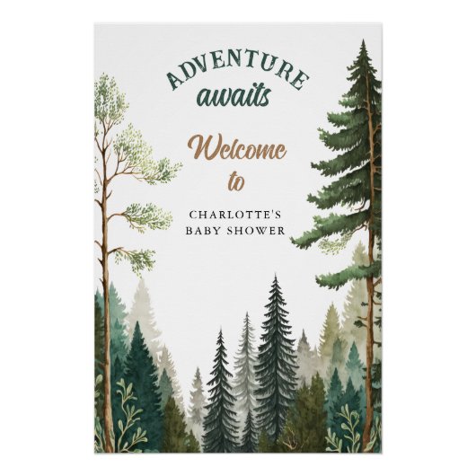 Adventure Forest Rustic Baby Dusche Begrüßungszeic Poster (Vorderseite)