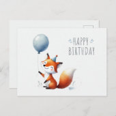 Adventure Fox mit Ballon Birthday Card Postkarte (Vorne/Hinten)