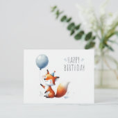 Adventure Fox mit Ballon Birthday Card Postkarte (Stehend Vorderseite)