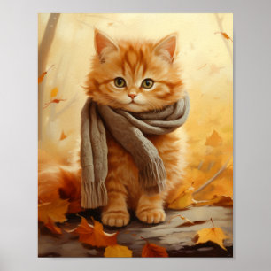 Adventure Ginger Kitten with Scarf - Herbstposter Poster