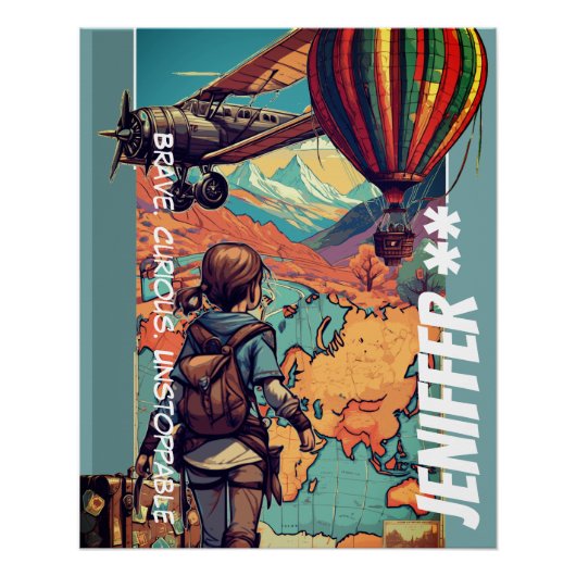 Adventure Girl, Personalisiertes Reisethema Poster (Vorderseite)