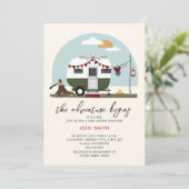 Adventure Green Camper Lumberjack Babydusche Einladung (Stehend Vorderseite)