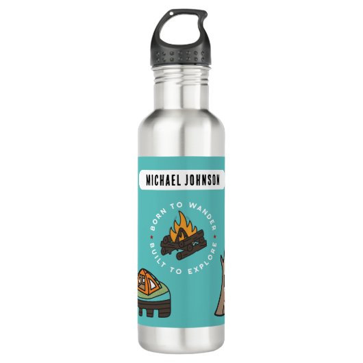 Adventure Hiking Exploring Stickers Water Bottle Edelstahlflasche (Vorderseite)