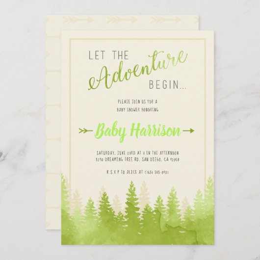 Adventure Invitation Baby Shower Sip und See Tree Einladung (Vorne/Hinten)