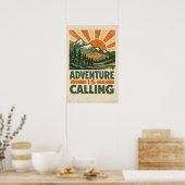 Adventure Is Calling — Vintage Mountain Poster (Küche)