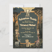 Adventure Jungle Animals Baby Dusche Einladung (Vorderseite)