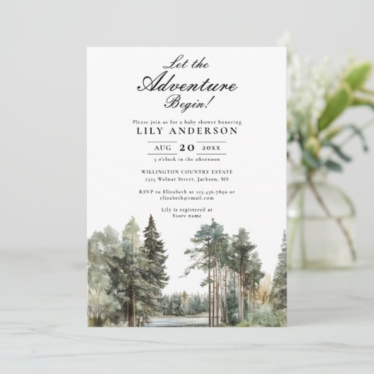 Adventure Lake Forest Foto QR Code Kinderdusche Einladung (Stehend Vorderseite)