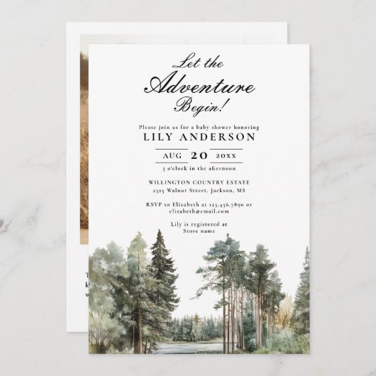 Adventure Lake Forest Foto QR Code Kinderdusche Einladung (Vorne/Hinten)