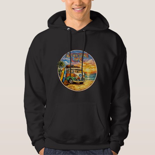 Adventure Life Retro Hippie Beach Sunset Graphic Hoodie (Vorderseite)