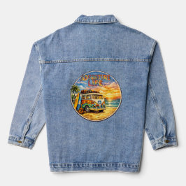 Adventure Life Retro Hippie Beach Sunset Graphic Jeansjacke