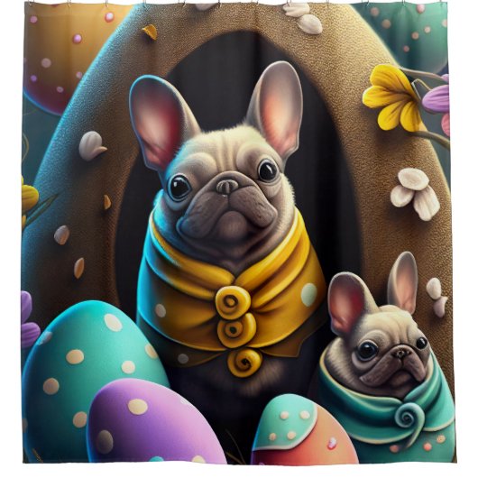 Adventure Mops mit Ostereiern Ein festlicher und N Duschvorhang (Vorderseite)