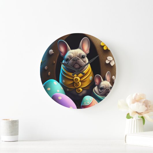 Adventure Mops mit Ostereiern Ein festlicher und N Große Wanduhr (Zuhause)