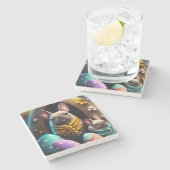 Adventure Mops mit Ostereiern Ein festlicher und N Steinuntersetzer (Seitenansicht)