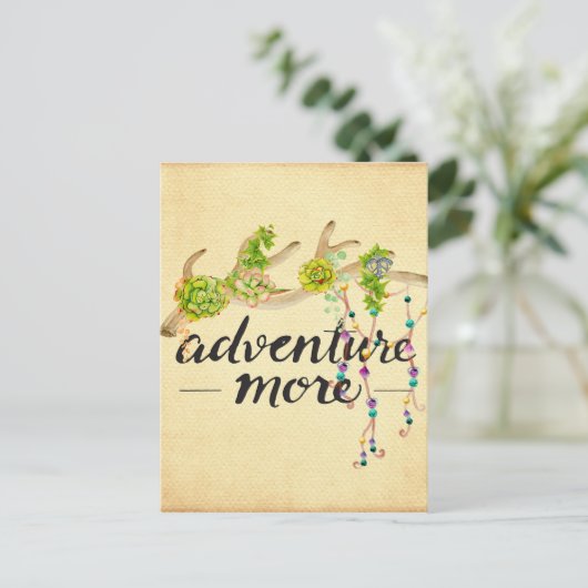 Adventure More Boho Antler Postkarte (Stehend Vorderseite)