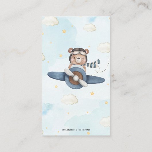 Adventure Niedlich Bear Blue Flugzeug Baby Diaper Begleitkarte (Rückseite)