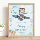 Adventure Niedlich Bear Blue Flugzeug Boy Baby Dus Poster