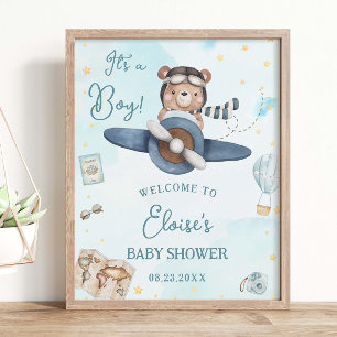 Adventure Niedlich Bear Blue Flugzeug Boy Baby Dus Poster