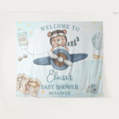 Adventure Niedlich Bear Blue Flugzeug Boy Baby Dus Wandteppich (Vorderseite (Horizontal))