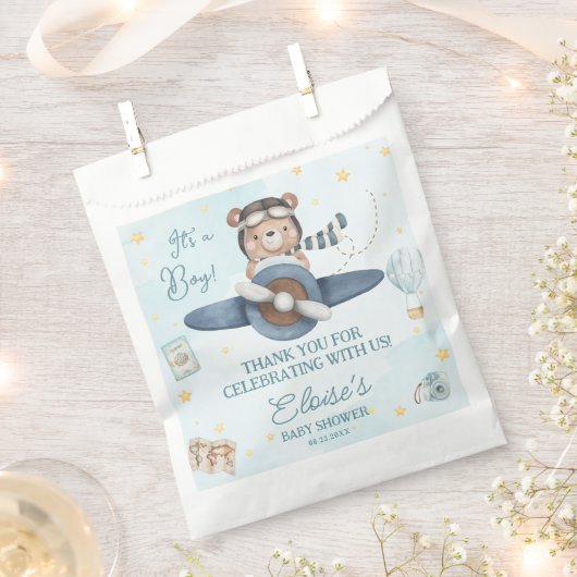 Adventure Niedlich Bear Blue Flugzeug Oh Boy Baby Geschenktütchen (Ausgeschnitten)