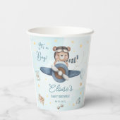 Adventure Niedlich Bear Blue Flugzeug Oh Boy Baby Pappbecher (Rückseite)