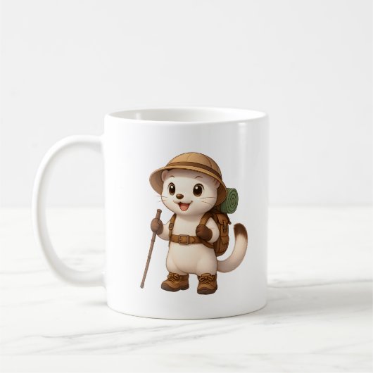 Adventure Okojo Mug – Cute Hiking Stoat Illustrati Kaffeetasse (Links)