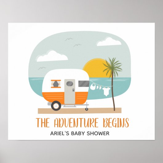 Adventure Orange Beach Camper Neutral Baby Shower Poster (Vorne)