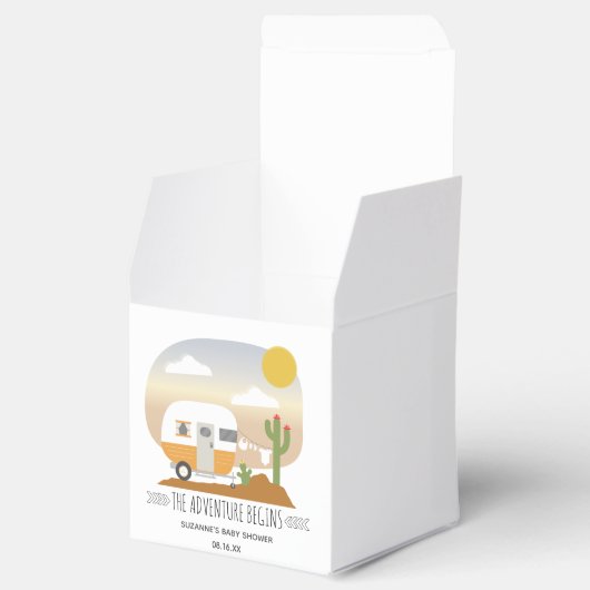 Adventure Orange Camper Clothesline Babydusche Geschenkschachtel (Geöffnet)