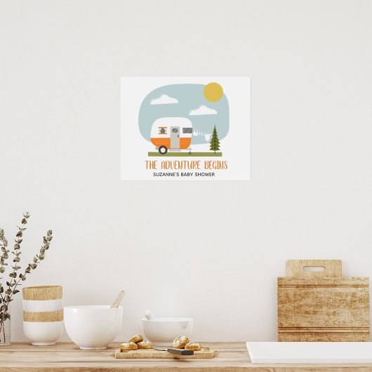 Adventure Orange Retro Camper Neutral Baby Dusche Poster (Küche)