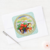 Adventure Park Vintage Weihnachten Rentier & Blume Quadratischer Aufkleber (Umschlag)