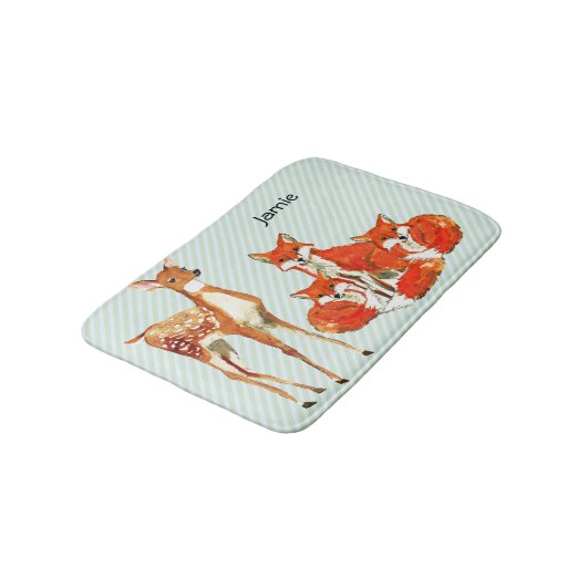 Adventure Personalisiert Fox Deer Childrens Badematte (Schrägansicht)
