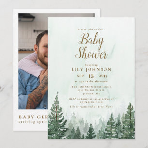 Adventure Pine Forest Baby Shooting Foto QR Code Einladung