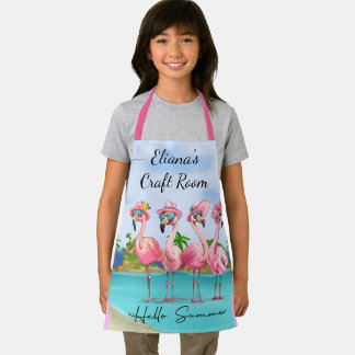 Adventure Pink Hello Summer Flamingos on Beach Kid Schürze