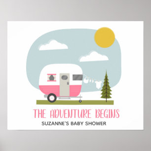Adventure Pink Retro Camper Girl Baby Dusche Poster