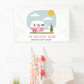 Adventure Pink Retro Camper Girl Babydusche Banner (Insitu)