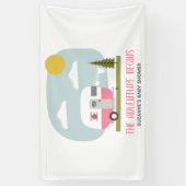 Adventure Pink Retro Camper Girl Babydusche Banner (Vertikal)