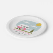 Adventure Pink Retro Camper Girl Babydusche Pappteller (Schrägansicht)