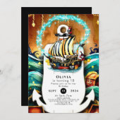 Adventure Pirate zum Geburtstag von Kids's Pastel  Einladung (Vorne/Hinten)