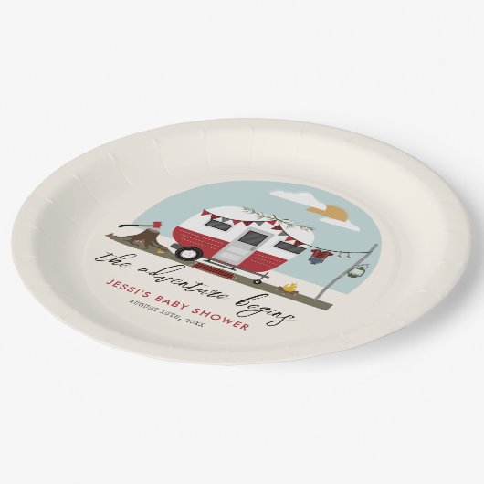 Adventure Red Camper Lumberjack Baby Dusche Pappteller (Schrägansicht)