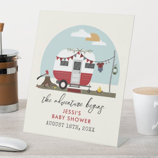 Adventure Red Camper Lumberjack Baby Dusche Sockelschild (In Situ)